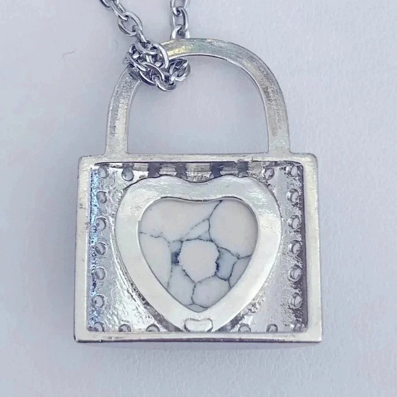 Howlite Heart in Lock Handmade Stainless Steel Necklace NWT - Picture 3 of 4